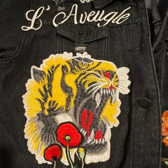Embroidered Tiger Denim Jacket – NWT – Black Statement Jacket – Women’s M/L - Picture 7 of 10